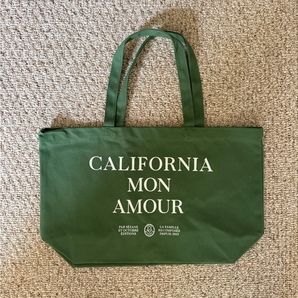 Sezane Green Canvas Tote Bag California Mon Amour